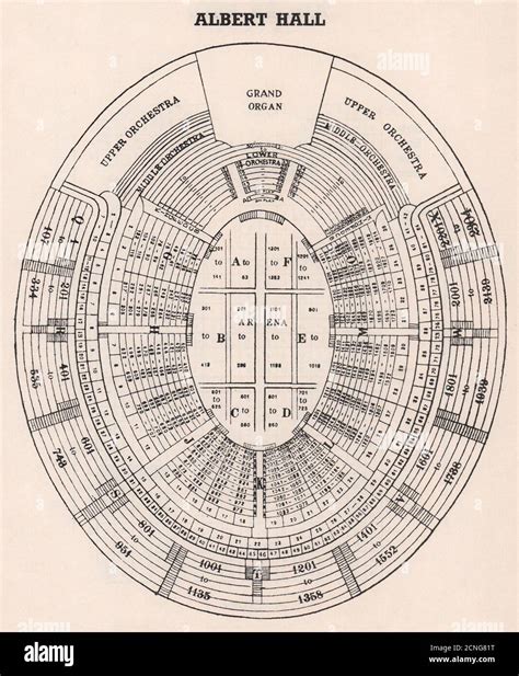 ROYAL ALBERT HALL vintage seating plan. London. Concert Hall 1937 old print Stock Photo - Alamy