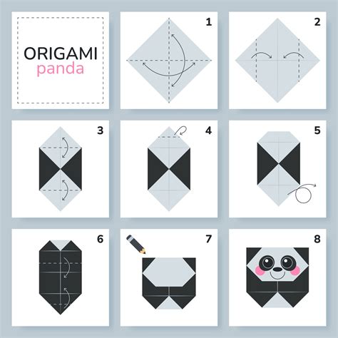 Panda origami scheme tutorial moving model. Origami for kids. Step by step how to make a cute ...