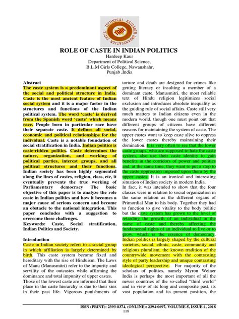 Role of Caste in Politics | PDF | Caste | Social Equality