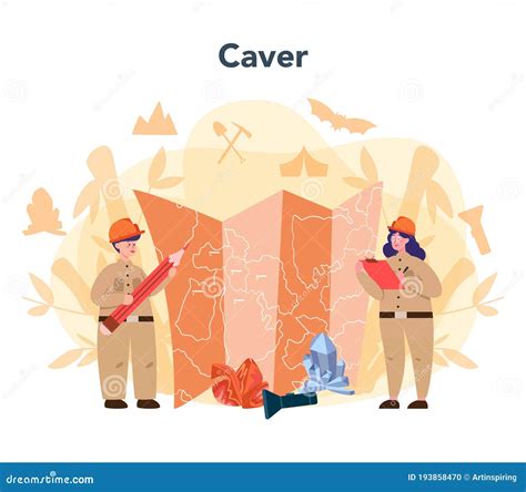 Speleologist Concept. Scientst Exploring Deep Cave with Stock Vector - Illustration of dripstone ...