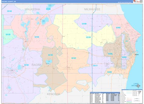 Racine County, WI Wall Map Color Cast Style by MarketMAPS - MapSales