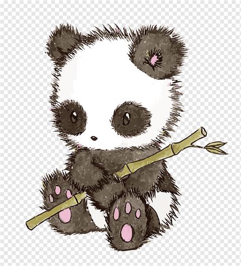 Panda holding bamboo, Giant panda Polar bear Drawing Cuteness, Panda, mammal, animals ...