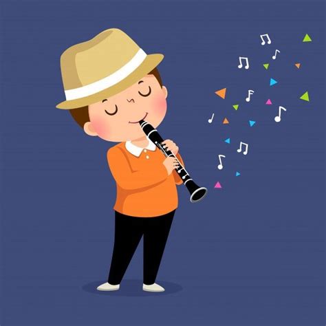 Premium Vector | Vector illustration of little boy playing the clarinet.