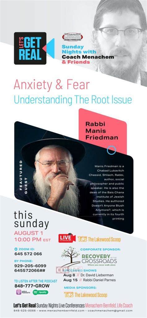 Live: 'Anxiety and Fear' with Rabbi Manis Friedman