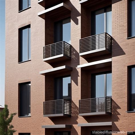 Modern Brick and Thermowood Residential Apartment Facade Design | Stable Diffusion Online