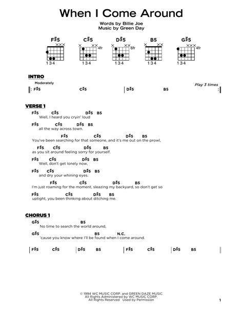 When I Come Around by Green Day Sheet Music for Really Easy Guitar at ...