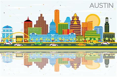 Austin Texas Skyline with Color Buildings | Austin texas skyline ...