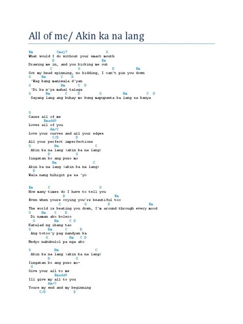 Lyrics And Chords Of Akin Ka Na Lang