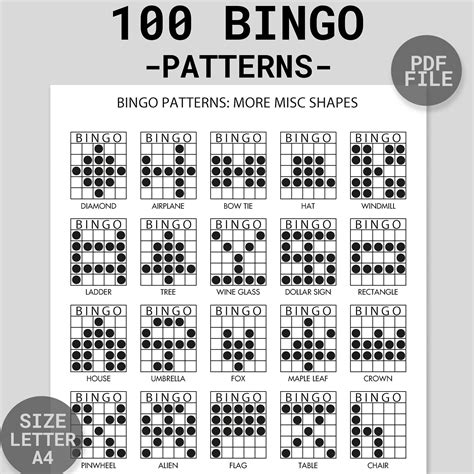 100 Bingo Patterns Printable Fun Bingo Party Game Bingo Winning ...