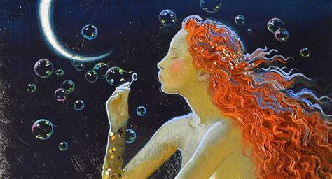 720P free download | Mermaid, art, luminos, moon, orange, redhead, vara, moon, fantasy, summer ...