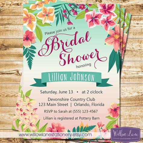 Tropical Bridal Shower Invitation - Island Flowers Hawaiian Luau Bridal Shower Invite - Wedding ...