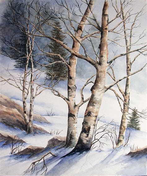 Winter Birch - WetCanvas Winter Watercolor, Watercolor Trees ...