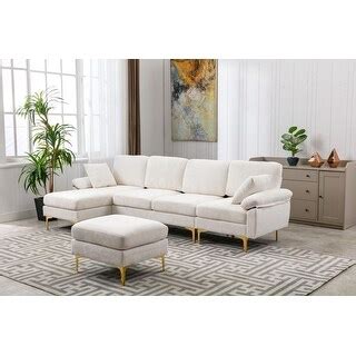 Modern Green L-Shape Sectional Sofa Ottoman Soft Cushion Living Room ...