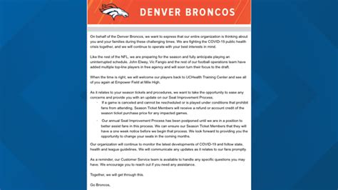 Denver Broncos reassure season ticket holders regarding COVID-19 ...