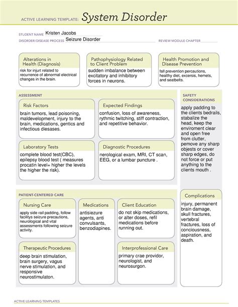 Seizure disorder - template - ACTIVE LEARNING TEMPLATES System Disorder STUDENT NAME - Studocu