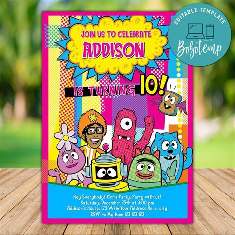 Printable Yo Gabba Gabba Birthday Invitation Instant Download | Bobotemp