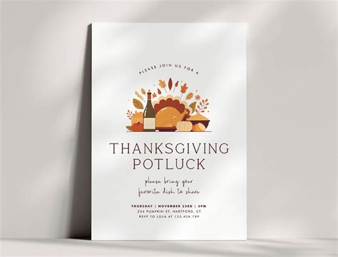 Thanksgiving Potluck Invitation Template, Editable Thanksgiving Potluck ...