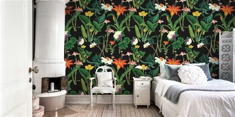 Buy Botanical Vintage Floral Black Wallpaper | Happywall