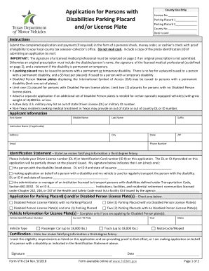 Texas Handicap Placard Form - Fill Out and Sign Printable PDF Template | signNow