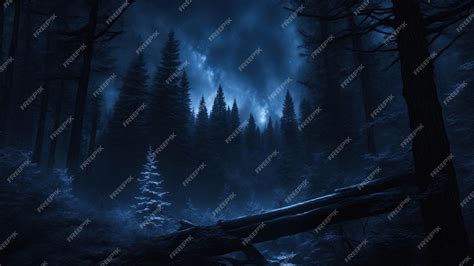 Premium AI Image | blue and Black Forest at night with starry sky