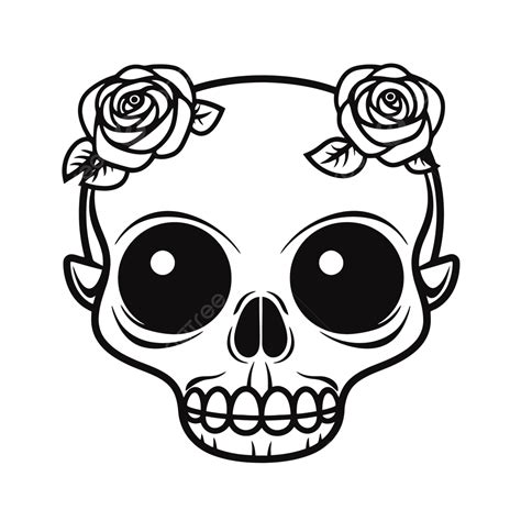 Skull And Rose Outline