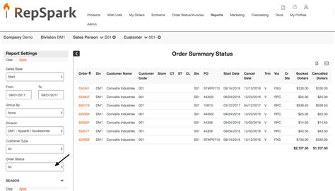 Order Summary Report : RepSpark