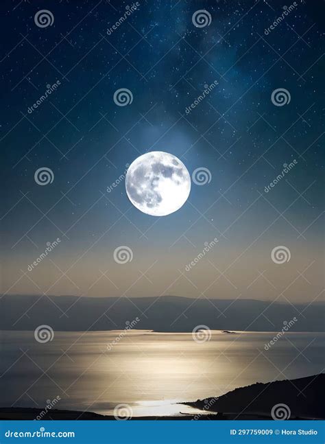 Night Sky with Moon and Lake Background. Stock Illustration - Illustration of dark, starfield ...