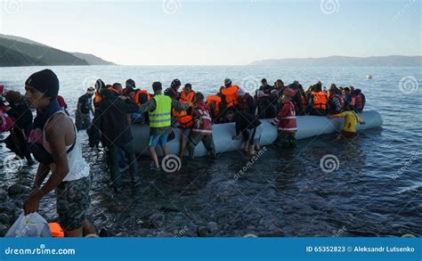 Newly arrived refugee boat editorial stock photo. Image of homelessness - 65352823