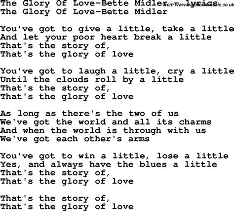 Love Song Lyrics for:The Glory Of Love-Bette Midler