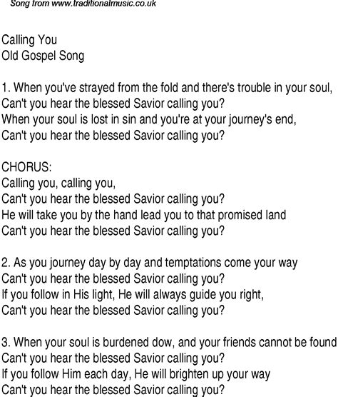 Calling You - Christian Gospel Song Lyrics and Chords