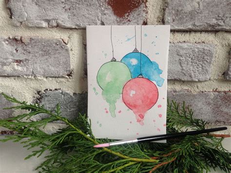 Watercolor Christmas Card - 3 Baubles