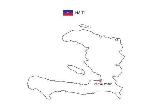 Hand draw thin black line vector of Haiti Map with capital city Port-au-Prince on white ...