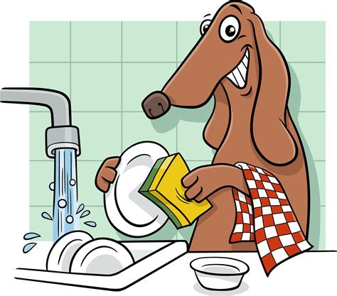 cartoon dog animal character washing dishes 11286123 Vector Art at Vecteezy