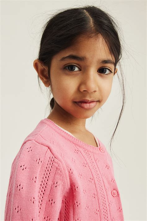 Textured-knit cotton cardigan - Round neck - Long sleeve - Pink - Kids | H&M GB