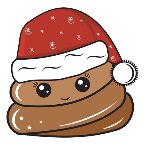 Christmas smiley poop with a red Santa Claus hat, vector cartoon on a ...