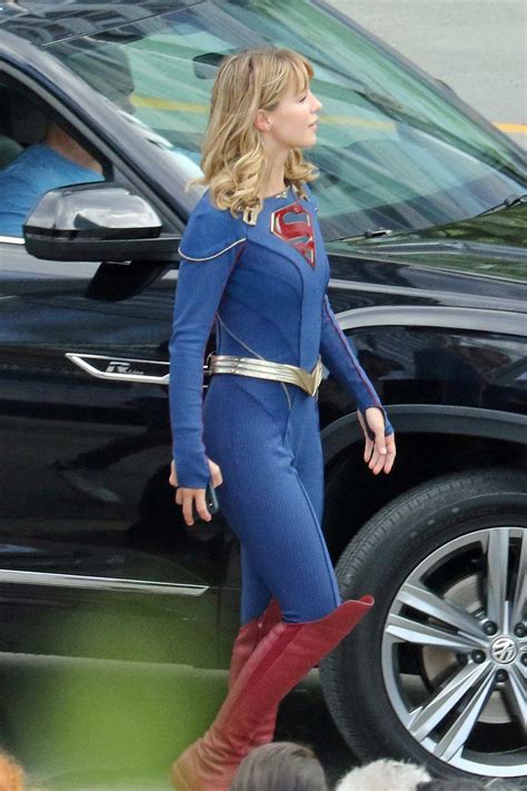 melissa benoist spotted in her supergirl costume while on set of 'supergirl' in vancouver ...