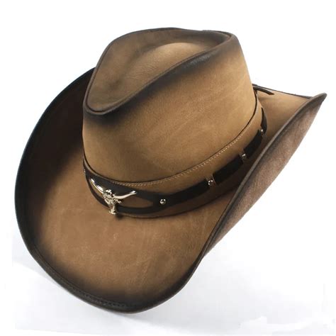 2018 New Top Quality Fashion Cowboy Hat Leather Metal Decoration Wide Brim Western Men Women ...