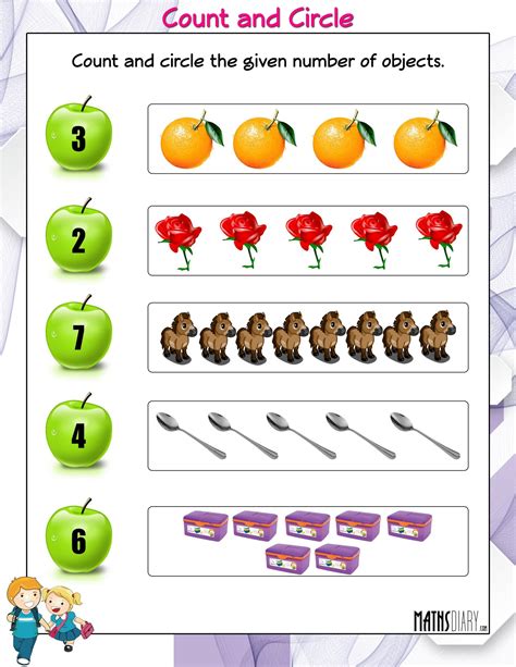 Count and circle - Math Worksheets - MathsDiary.com