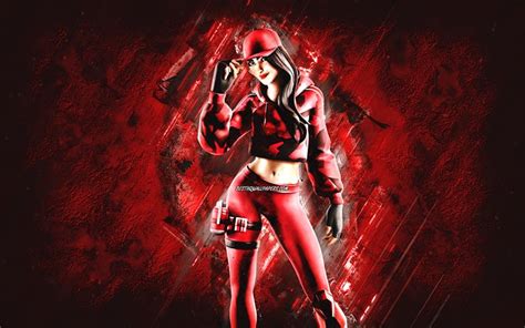 Download wallpapers Fortnite Ruby Skin, Fortnite, main characters, red stone background, Ruby ...