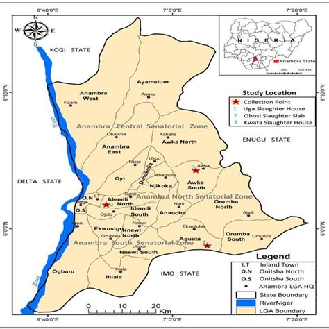 Map of Anambra State showing samples collection points | Download ...