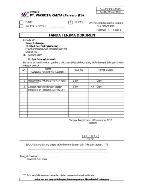 Format Tanda Terima Excel - Delinewstv