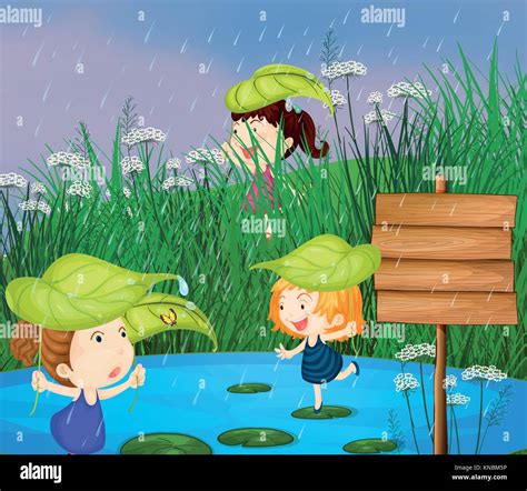 Illustration of kids playing in the rain Stock Vector Image & Art - Alamy