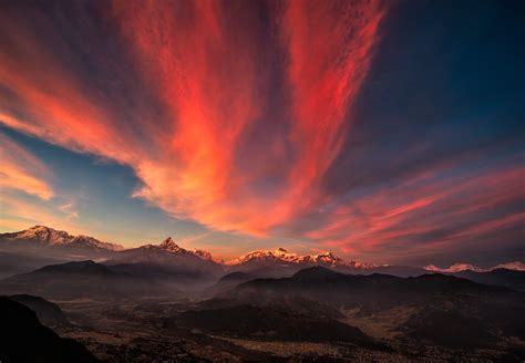 nature, sunset, mountains, sunlight, sky, Tibet HD Wallpaper