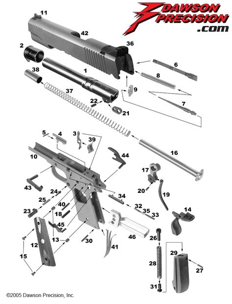 1911 Pistol Exploded View Schematic