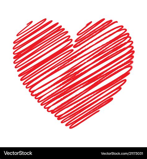 Red heart scribble with lines texture on white Vector Image