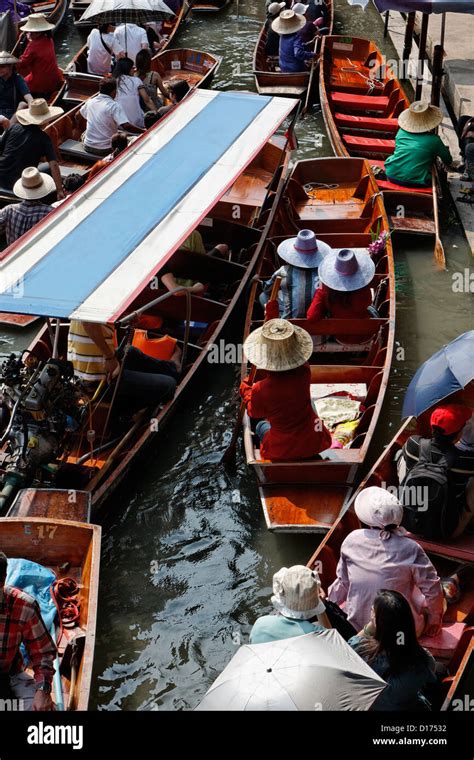 Thailand, Bangkok, wooden Thai boats at the Floating Market Stock Photo ...