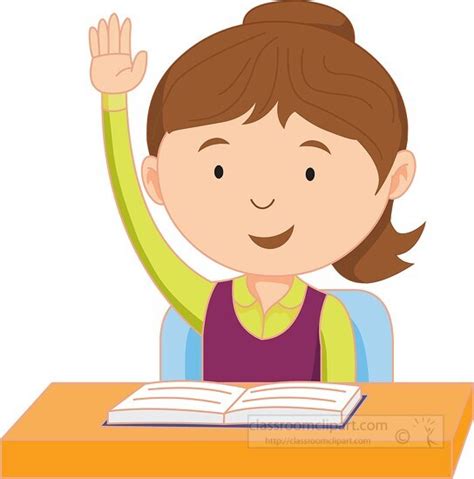 School Clipart-female student raising hand in the classroom clipart