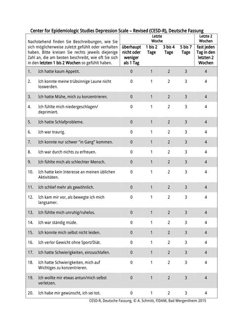 (PDF) German version of the Center for Epidemiologic Studies Depression Scale Revised (CESD-R)