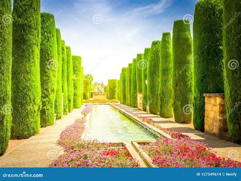 Gardens at the Alcazar in Cordoba, Spain Stock Photo - Image of history ...