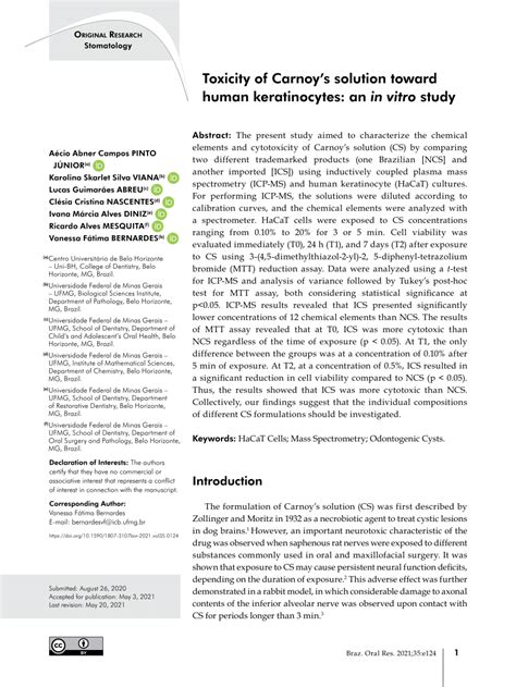 (PDF) Toxicity of Carnoy's solution toward human keratinocytes: an in vitro study